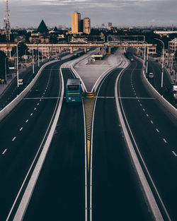 High angle view of main road in city