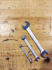 High angle view of work tools on table
