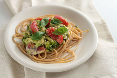 High angle view of food in bowl on table