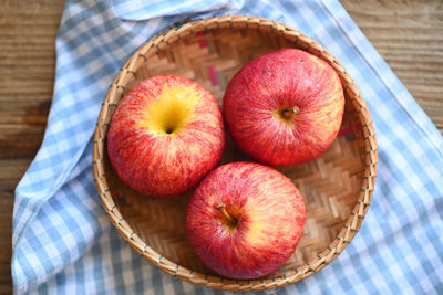 High angle view of apples in basket