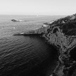 High angle view of sea against clear sky