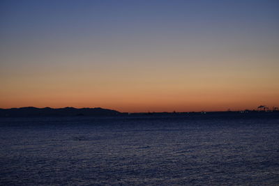 Scenic view of sea against clear sky during sunset