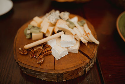 High angle view of food in plate on table