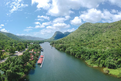 Aerial view of river kwai, si sawat, kanchanaburi ,thailand.