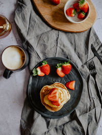 High angle view of breakfast on table
