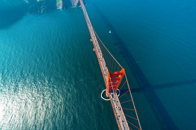 View of suspension bridge over sea