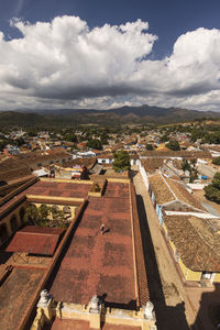 High angle view of townscape against sky