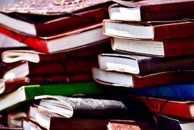 Full frame shot of books on table