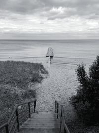 Pier at the lakeshore monochrome