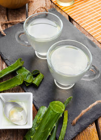 High angle view of drink on table