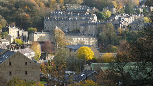 High angle view of buildings in city