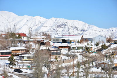 Snow covered mountain against clear sky