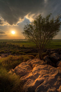 Scenic view of landscape against sky during sunset