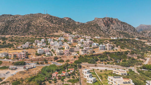High angle view of townscape against clear sky