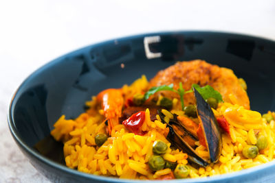 High angle view of food in bowl on table