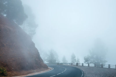Road amidst trees against sky during winter