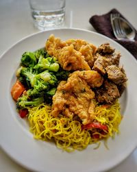 High angle view of food served in plate