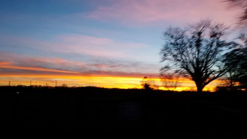 Silhouette trees against dramatic sky during sunset