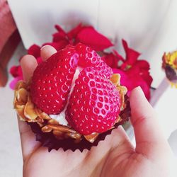 Cropped image of woman holding pink flower