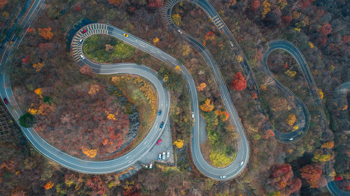 High angle view of cars on road in city