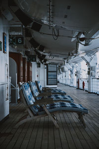 Empty deckchairs on cruise ship 