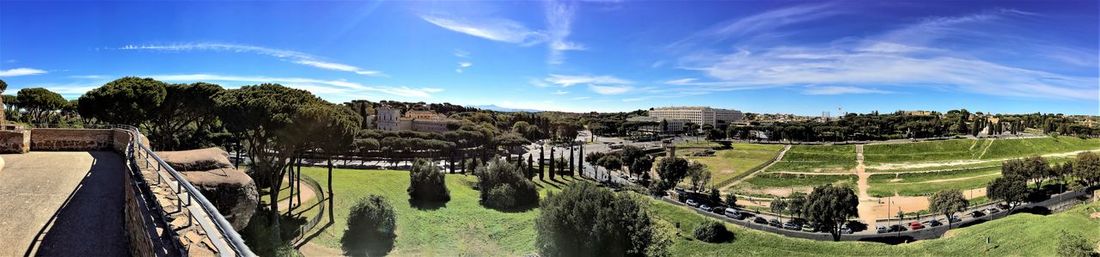 Panoramic shot of trees on landscape against sky