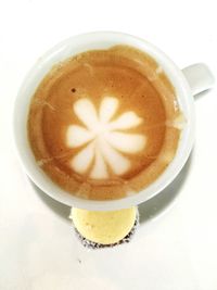 High angle view of cappuccino on table