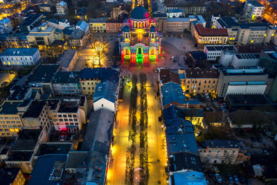 Aerial view of illuminated city