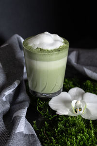 Close-up of matcha tea on table