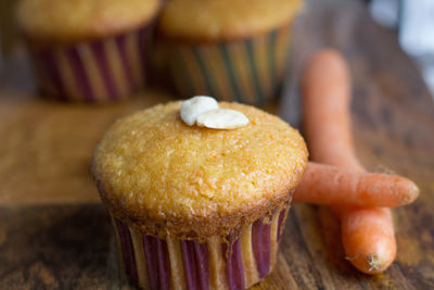 Close-up of cupcakes on table