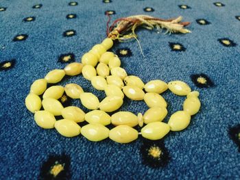 High angle view of eggs in container on table