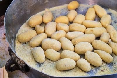 High angle view of coffee beans in container