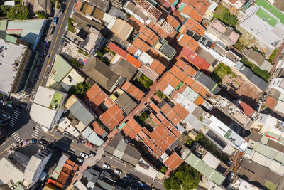 High angle view of buildings in town