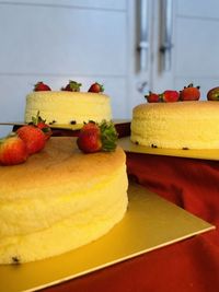 Fruits and cake on table