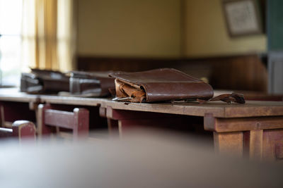 Close-up of old table