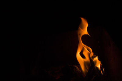 Close-up of fire in the dark