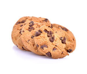 Close-up of cookies against white background