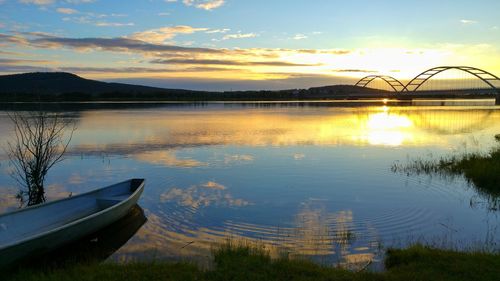 Scenic view of lake against sky during sunset