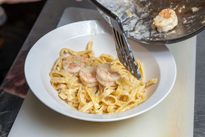 High angle view of meal served in bowl