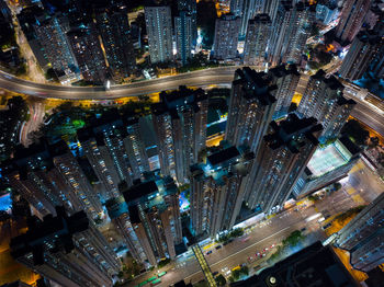 High angle view of illuminated cityscape