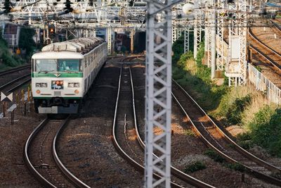 High angle view of railroad tracks in city