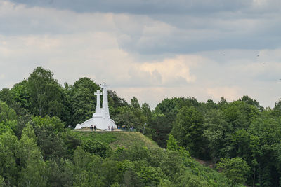 A panoramic view of the three crosses monument in vilnius, lithuania