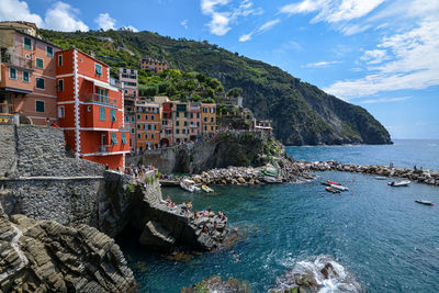 Scenic view of bay against sky