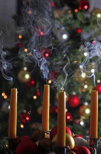 Close-up of illuminated christmas tree