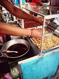 High angle view of food for sale at market stall