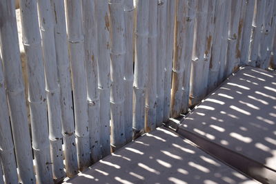 Close-up of wooden fence against wall
