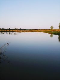 Scenic view of lake against clear sky