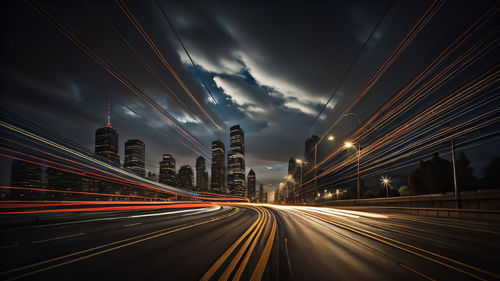 Light trails on highway at night