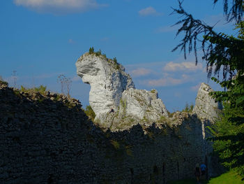 Low angle view of rock formations against sky