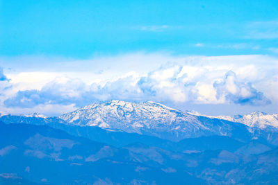 Scenic view of snowcapped mountains against sky